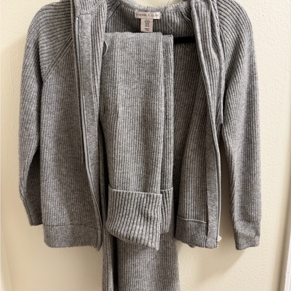 Sincerly Jules Gray Ribbed Zip-Front Sweater Set